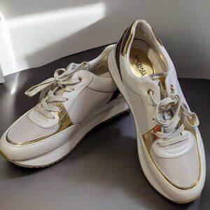 Michael Kors Georgie Trainers, White & Gold, Women's Size 7.5, Logo